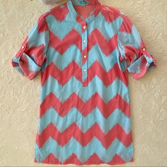 J.McLaughlin blue coral chevron tunic top cotton XS - Picture 1 of 9